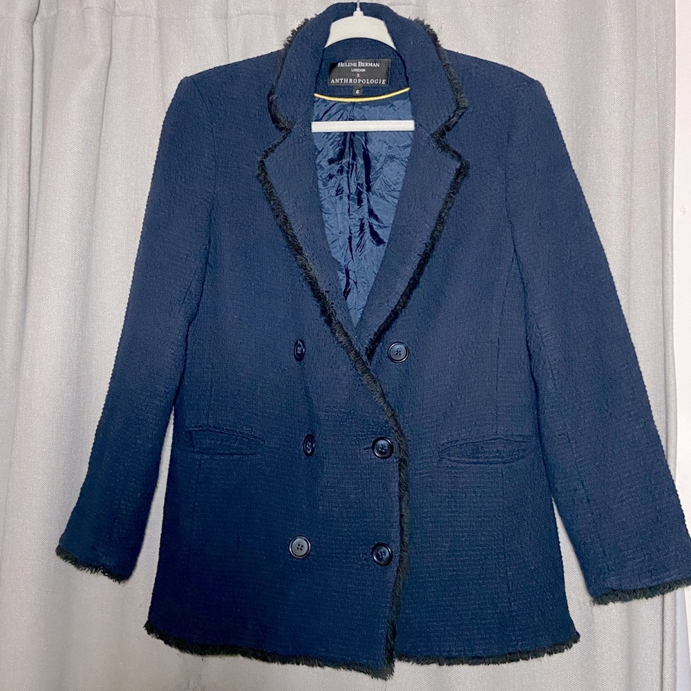 HELENE BERMAN Fringe Tweed Blazer Jacket